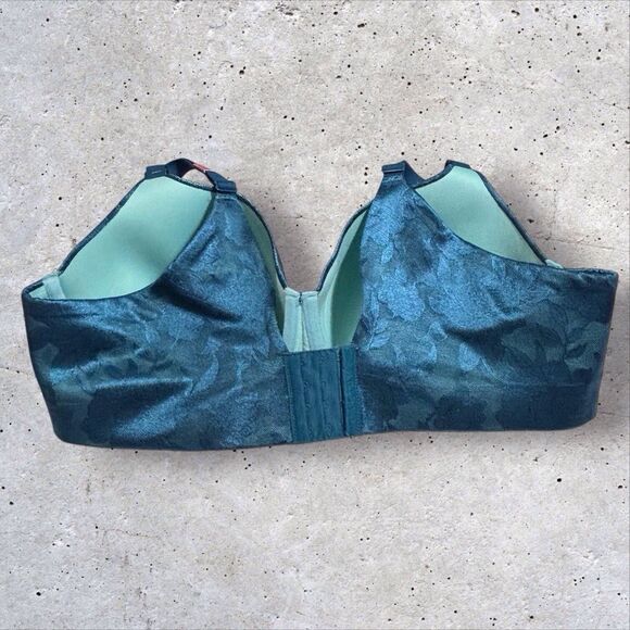 Cacique 46DD Invisible Back Smoother Bra Lace Lightly Lined Balconette Teal NWT - Picture 8 of 12